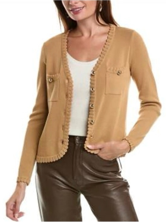 Nanette Lepore Sweaters - Nanette Lepore Camel Scalloped-Edge Pocket Cardigan size Medium